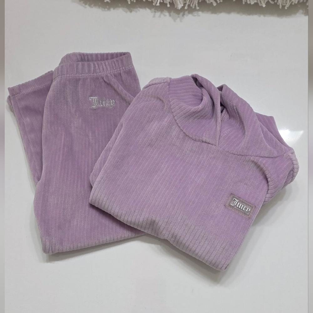 90 Juicy Couture Toddler Girl Ribbed Velour 2-Pc Tracksuit Set Lilac Purple 3T